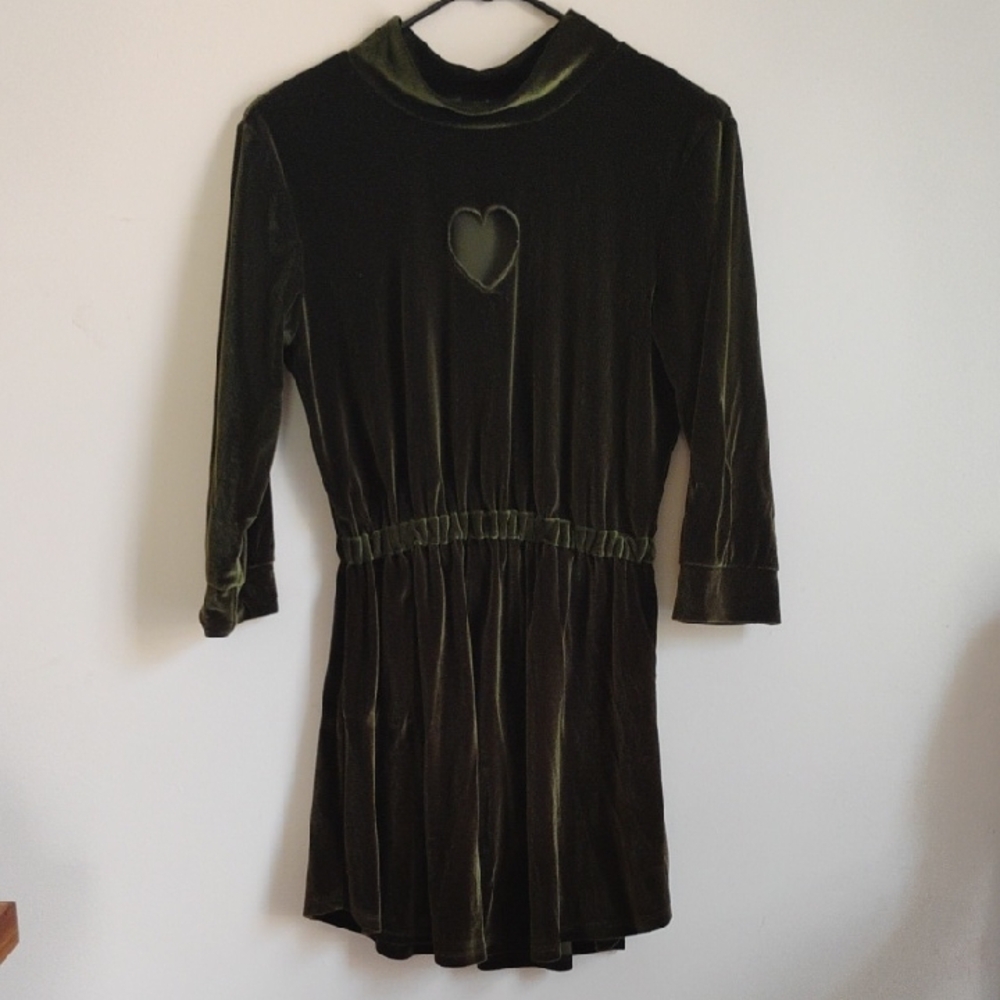 Valfre | Forest Green Velvet Winona Dress with Heart Cutout | M | NWOT